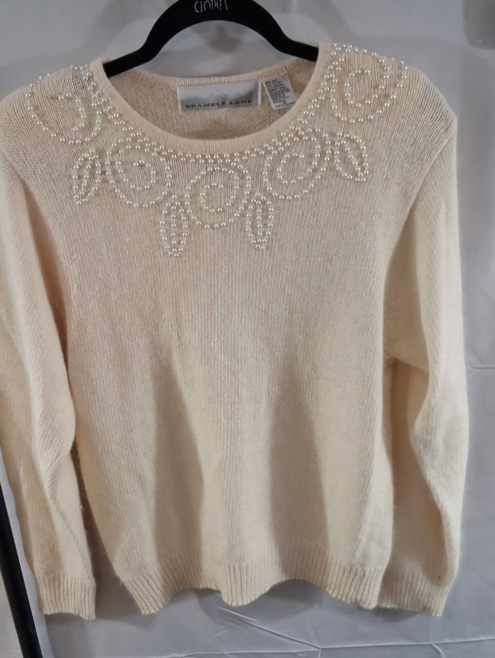 Cream Pearl-Accent Crewneck Sweater